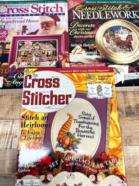 3 Cross Stitch & Needlework Magazines Featuring Holiday Patterns & Projects